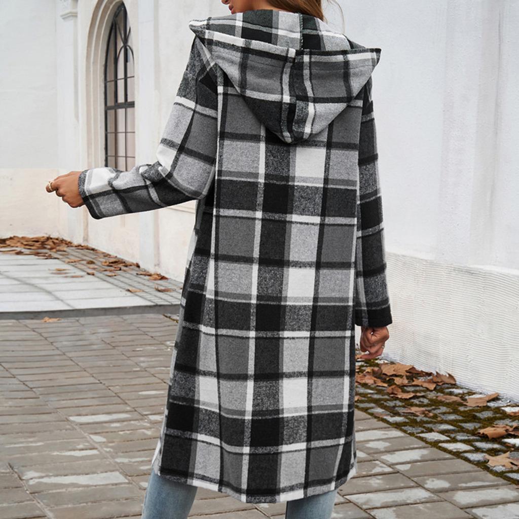 Women's Casual Fashion Comfortable Leisure Loose Contrast Color Buttoned Hooded Jacket