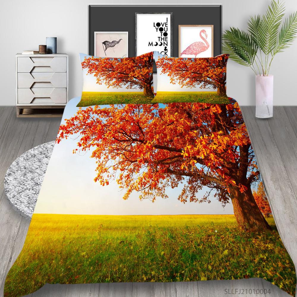 3D Maple Leaf Bedding Set Red Leaf Quilt Cover Pillow Case 2 or 3 Pieces Microfiber Fabric AU Extra Large Home Decoration