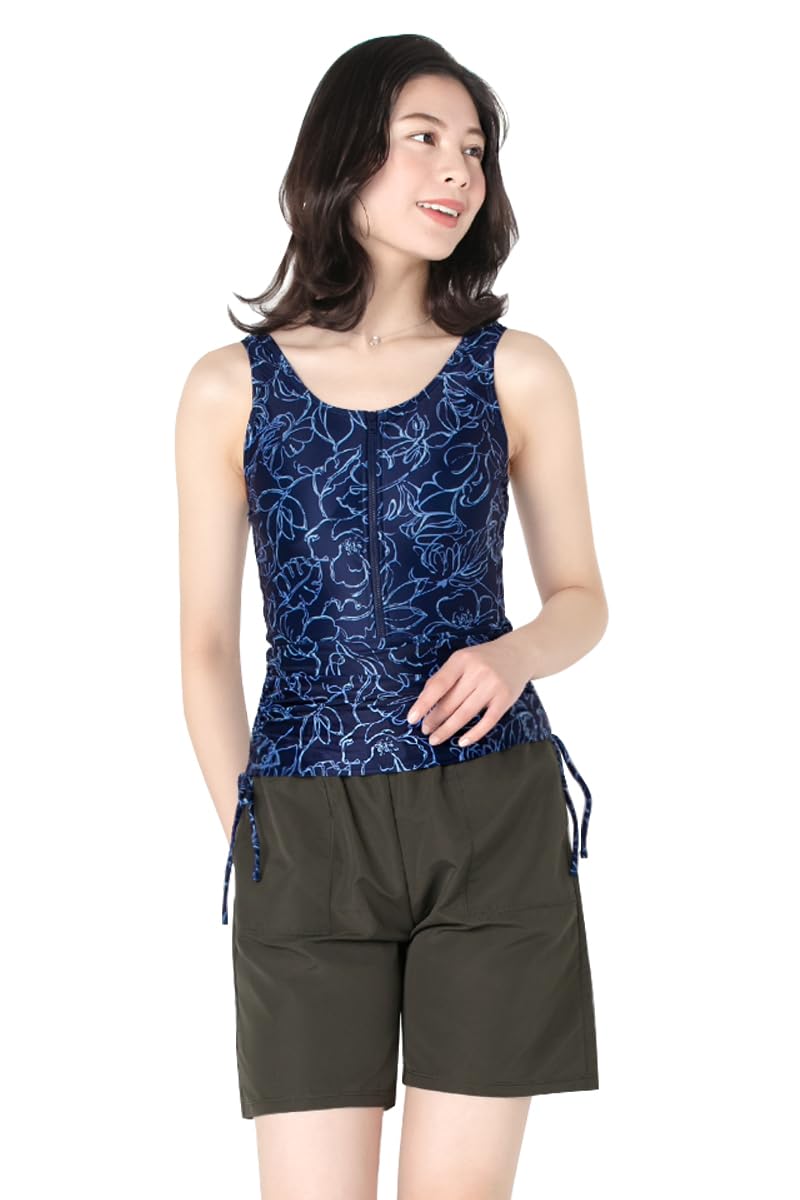 

Alapolakka Women s Plus Size Swimsuit, Flattering, Separate-Style One-Piece and Shorts Set, Fitness: Navy, Size 5L