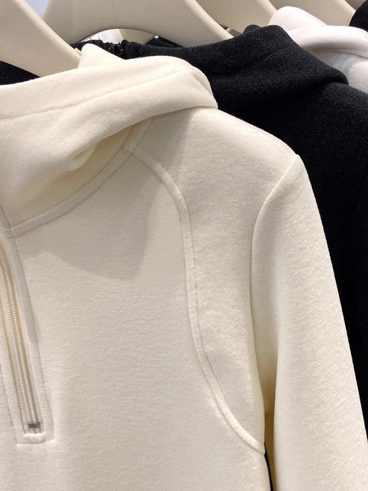 Plain Color Double Sided Fleece Hoodie For Women With Zippered Design For Casual Winter Wear