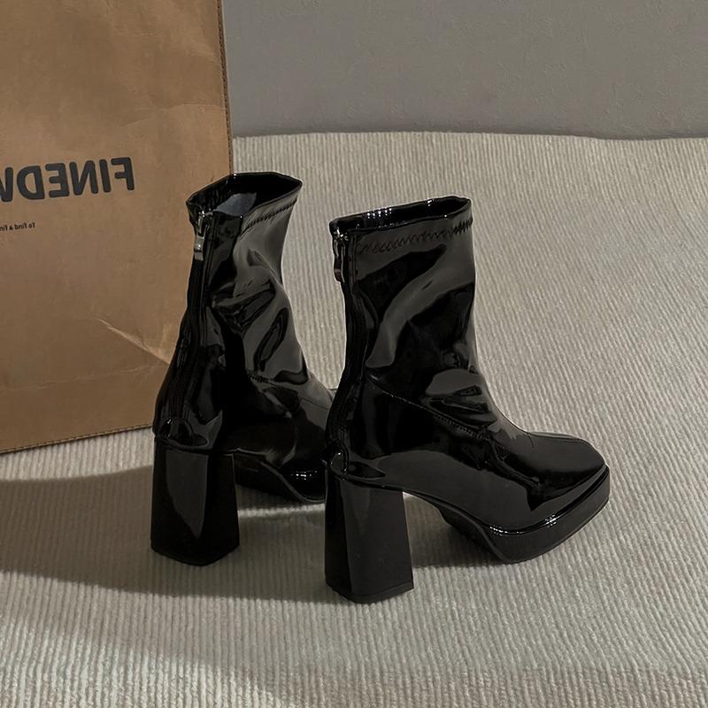 2024 Designer Winter Shoes Super High Heels Ankle Women Square Toe Chelsea Boots Fashion New Trend Walking Goth Zapatos Femme