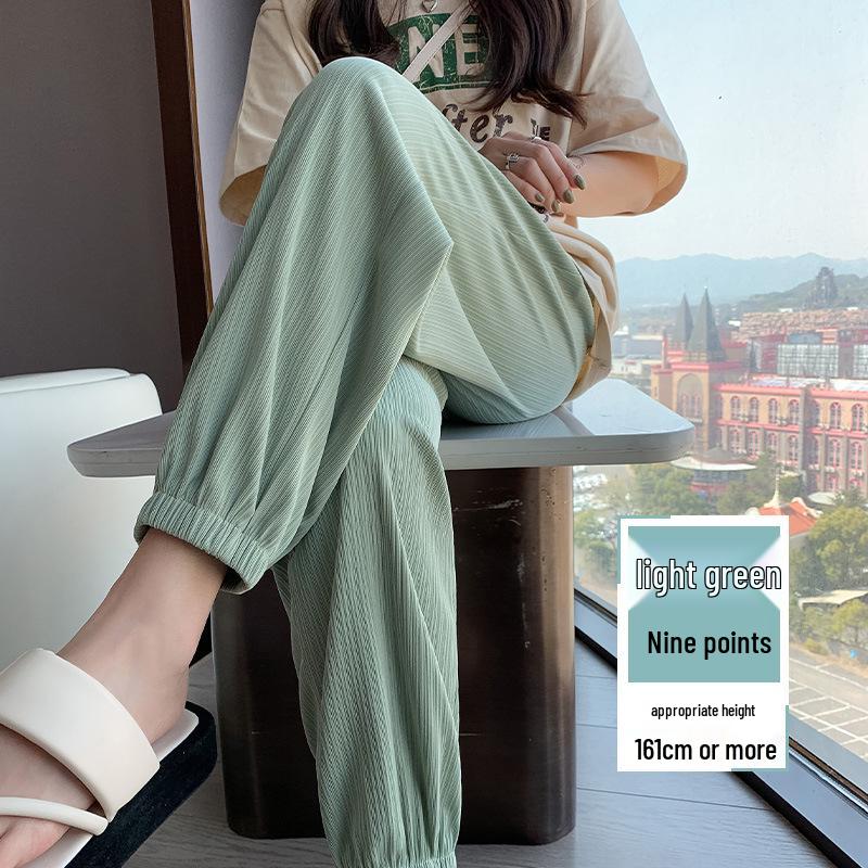 Petite Ice Silk Drawstring Sweatpants, Women's Summer Thin Lantern Style, Mosquito-Proof, Cuffed for Cool Comfort.