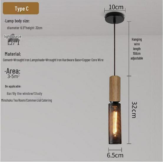 

Ретро Индустриальный Подвесной Светильник из Цемента с Необработанным Деревом для Кафе или Бара E27 - No Bulb Included