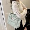 Korean Style Plaid Handbag Beaded Bubble Cloud Bag Fashion Pleated Tote Bag  Girls