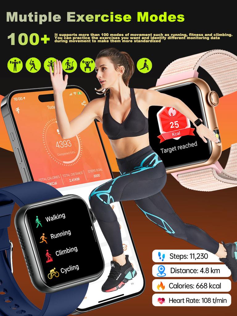 SACOSDING Bluetooth Call Smart Watch 1.72" HD Screen AI Voice Micro Gheck IP68 Waterproof BP Oxygen Heart Rate Smartwatch