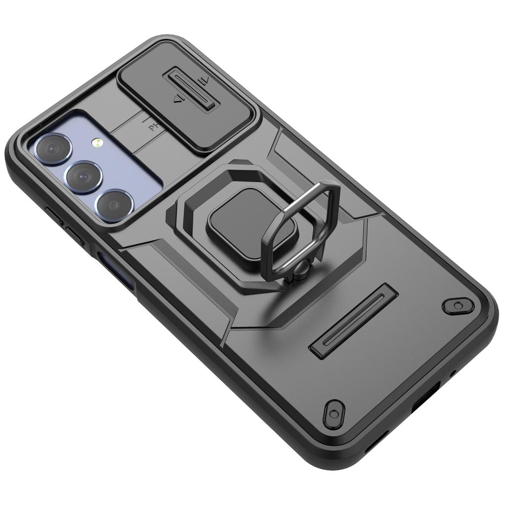 For Samsung Galaxy M35 5G Case PC+TPU Kickstand Phone Protector with Lens Cover