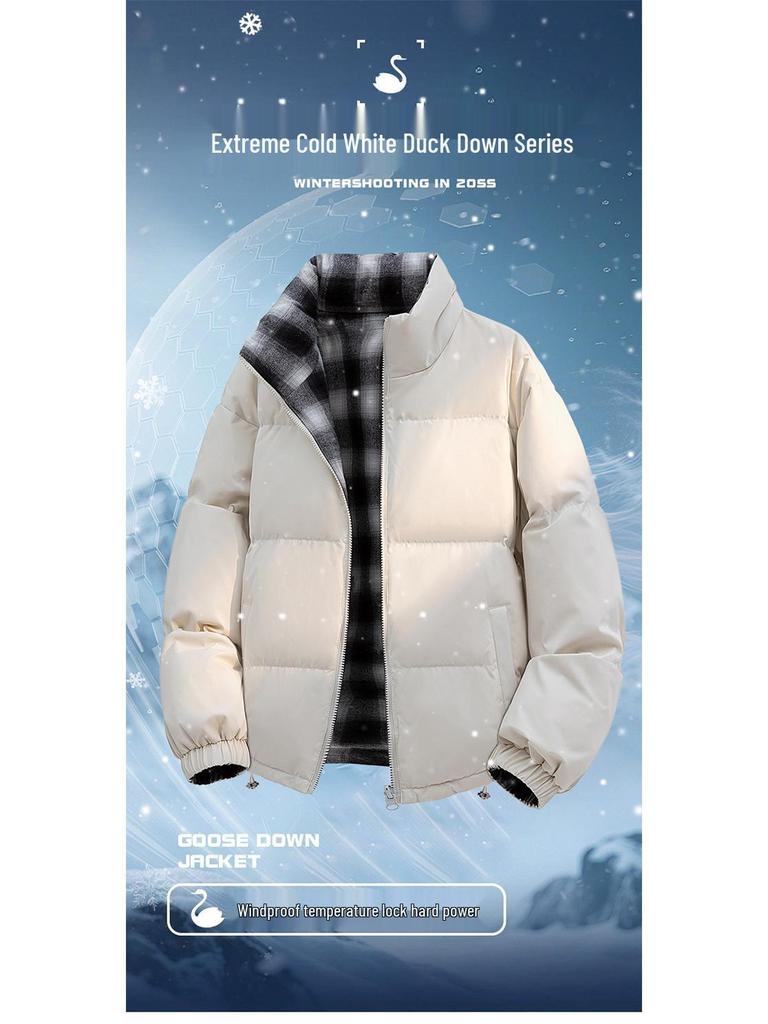 Męska pikowana kurtka z podwyższonym kołnierzem, wodoodporna, dwustronna, w kratę, na rok 2025