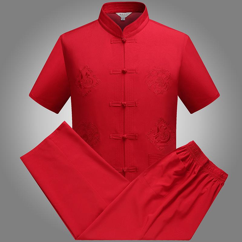 Men's Ethnic Tang Suit: Summer Stand-up Collar Short-Sleeve Hanfu Set for Middle-Aged & Elderly