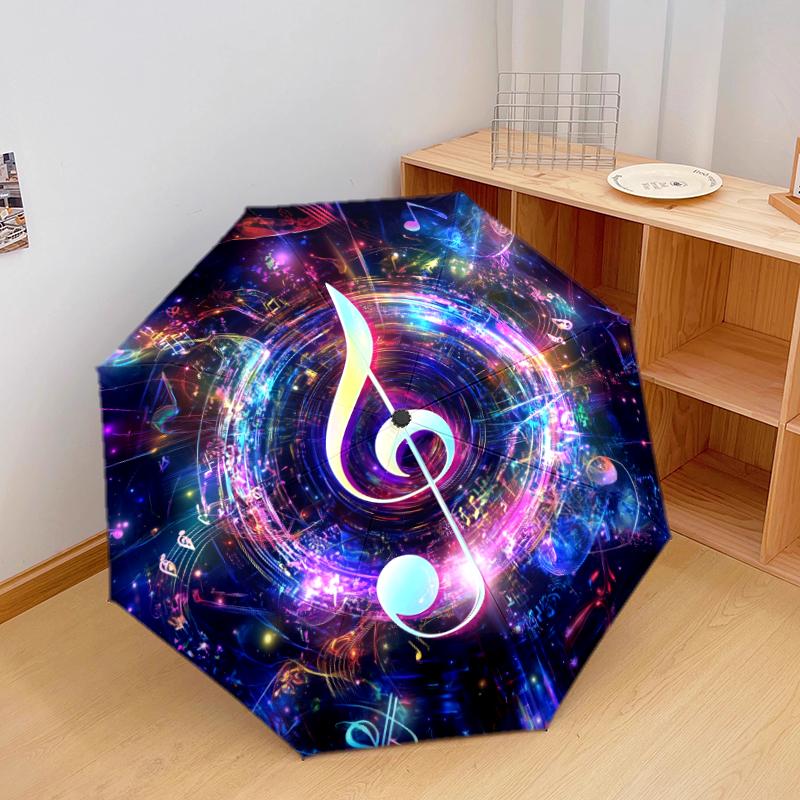 1 PC Automatic Folding Umbrella - Musical symbols Pattern, Portable & Foldable Design with 8 Ribs, Christmas Birthday Gifts