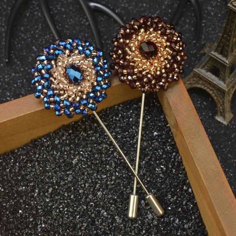 Fashion Crystal Flower Men's Brooches Long Brooch Pins Handmade Men's Lapel Pin for Suits Rhinestone Men Fashion Jewelry