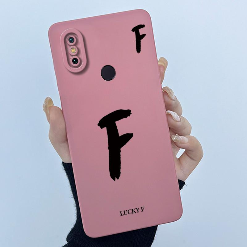 Lucky Initial Letter Phone Case For Xiaomi Mi A2 (Mi 6X) Casing Full Protect Camera Lens Shockproof TPU Soft Matte Cover Bumper
