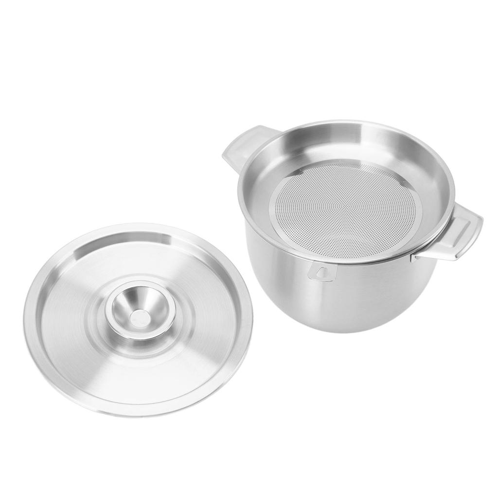 2.8L Household Oil Filter Pot Stainless Steel Strainer Storage Tank Kitchen Accessory with Filter Net Lid
