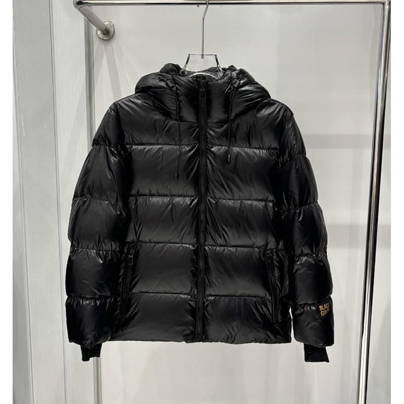 Womens Black Gold Winter Puffer Jacket Loose Fit Hooded Thick Warm Down Coat Short Length