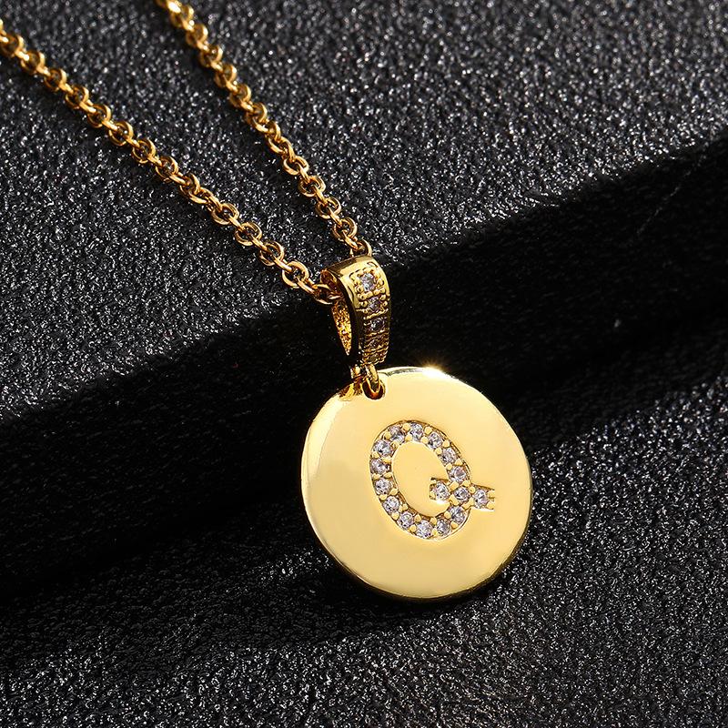 Letter Necklace Fashion 26 One Letter Copper Inlaid Cubic Zircon Vacuum Plating Stainless Steel Chain Necklace