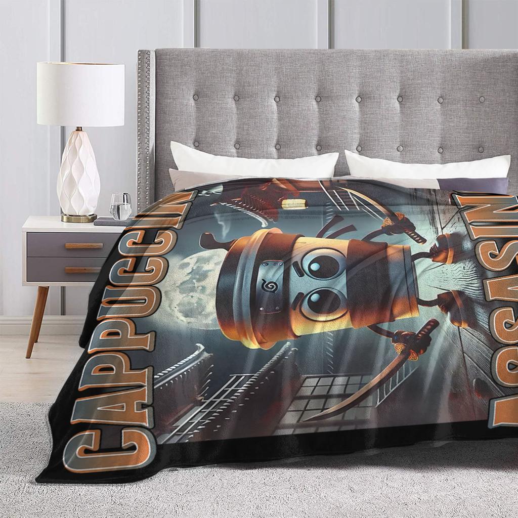 Italian Brainrot Cappuccino Assassino Fun Cappuccino Meme Blanket Soft Funny Plush Throw Blanket For Flannel Bedspread Bed Cover
