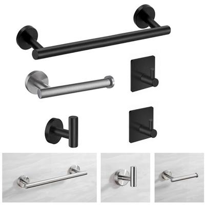 Bathroom Accessories Hardware Set Robe Hook Towel Rail Bar RackRound Black Stainless Steel Shelf Tissue Toilet Paper Holder DIY