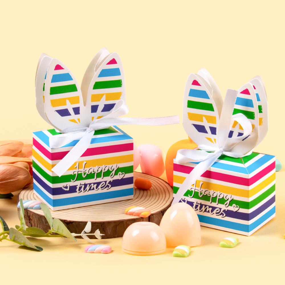 10pcs Easter Theme Rabbit Ears Egg Paper Cookie Candy Box Bunny Carrot Easter Basket Gift Packing Box Easter Party Decor Kids