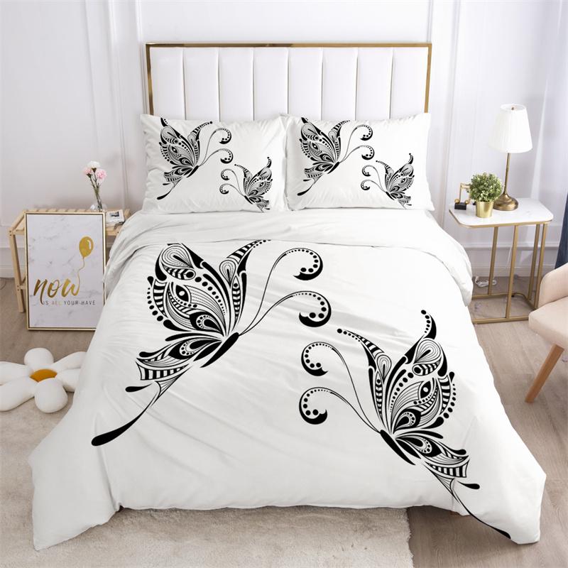 Floral Leaves Bedding Set Microfiber Butterfly Duvet Cover Lotus Flowers Comforter Cover Full King For Kids Adults Bedroom Decor