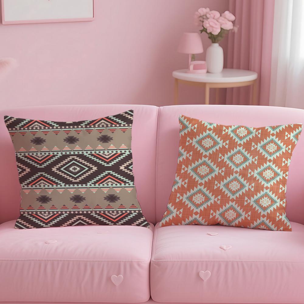 Classic Pattern Native Fabric Pattern Cushion Cover Soft & Easy-Wash Pillow Case – Versatile for Couch, Bed, Travel and Office