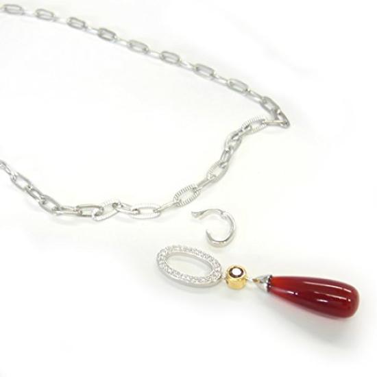 [Your and My Jewelry Box] Silver Super Volume Red Carnelian Charm Necklace (Detachable) [Gift Wrapped]