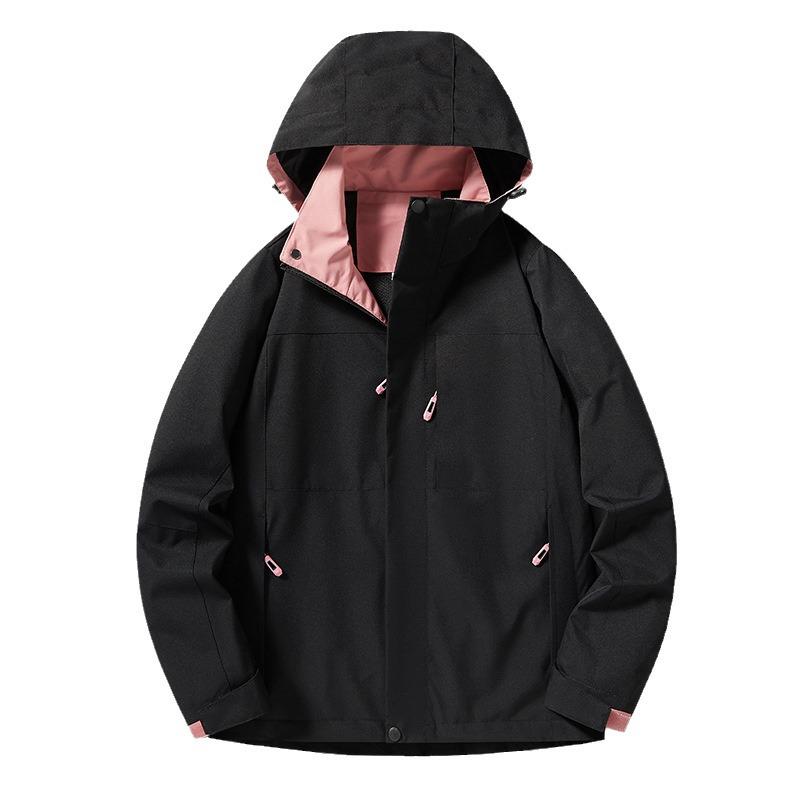2024 Spring/Autumn Couple's Hooded Windbreaker - High Quality, Windproof, Waterproof, Wear-Resistant, Trendy, Versatile Solid Color Jacket