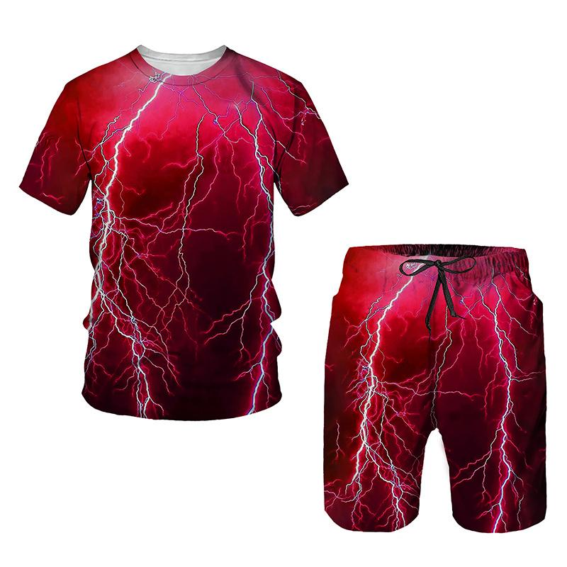Summer Fashion Men's T-Shirts Clothing Suits Personalited Lightning 3D Printed Short Sleeve Men's Sport Casual Shorts Set