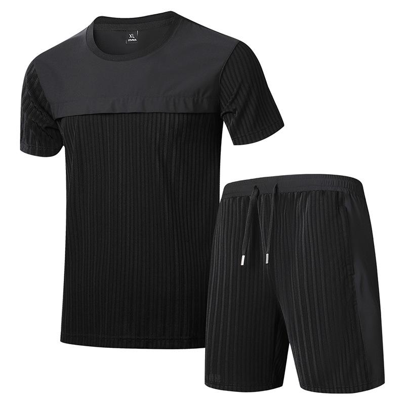 Men's Summer Ice Silk Sports Suit - Trendy Plus Size Short Sleeve T-Shirt