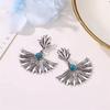 Retro Ethnic Turquoise Leaf Fan-Shaped Drop Earrings