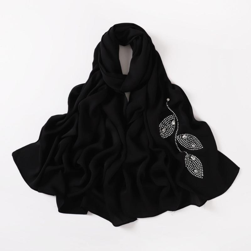 Long Silk Like Scarf Rhinestone Decor Ethnic Headscarf Non Wrinkling