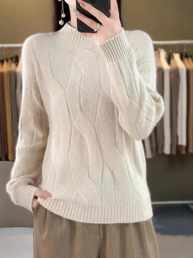 Women's Wool Blend High Neck Chunky Knit Sweater - Warm, Thick, Skin-Friendly Autumn/Winter Ready-to-Wear Arrival