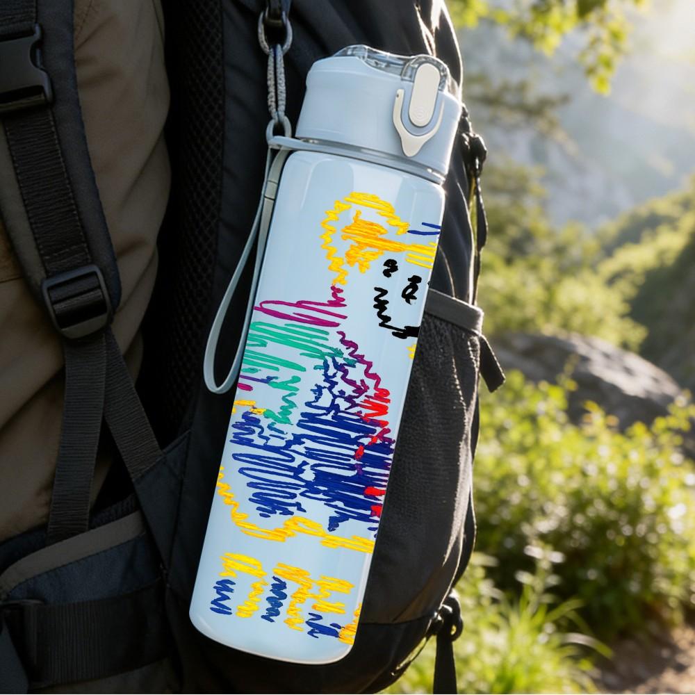 1PC Colorful Bear Team Art 750ml Color Plastic Sports Water Bottle Leakproof Flip Straw Lid Suitable for Sports Office Home Use