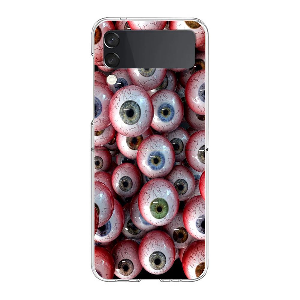 Transparent Phone Case For Samsung Galaxy Z Flip 3 4 5 6 7 Hard Folding PC Z Flip3 Flip4 Cover Scary Devil Eye Pattern