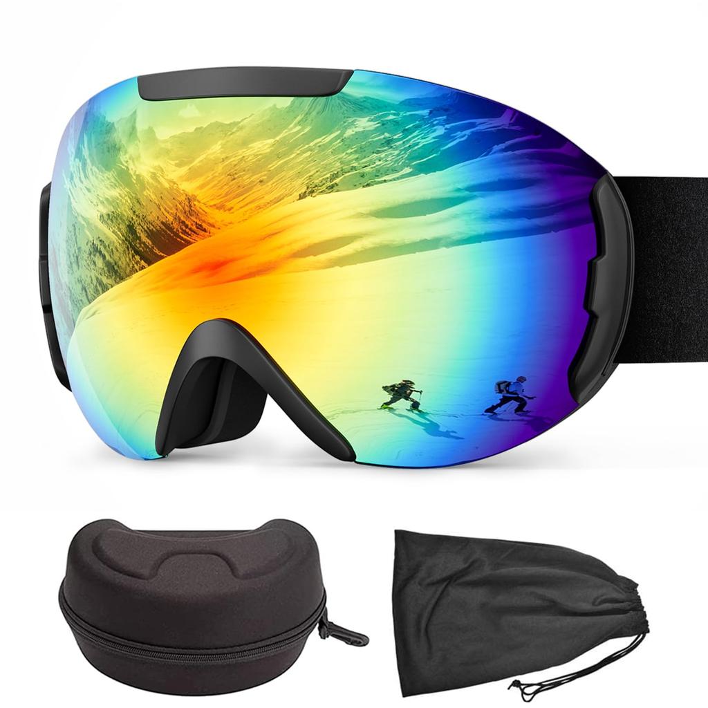 Yarazora Ski Snowboard Spherical Double Glasses Wide Field of UV400 Storage Case Included Goggles, Goggles, Lens, Compatible, Anti-Fog, 180° View,