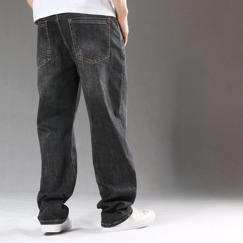 Men's  Loose Jeans Classic Straight Gray Black Business Casual Elasticity Cotton Denim Trousers Plus Size 40