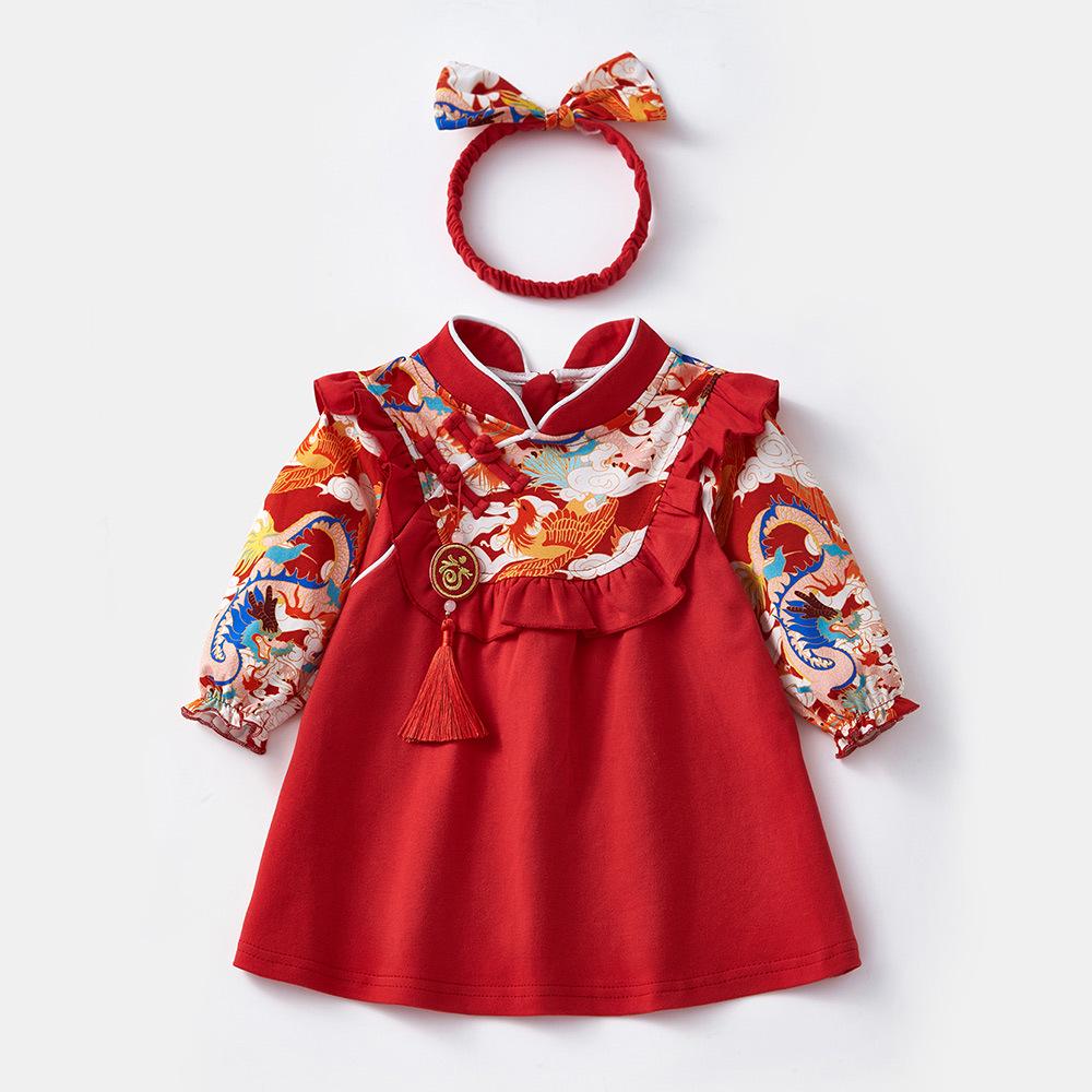 

2025 Autumn Chinese-Style Baby Girl Festive Dress - First Birthday Tang Suit Dress for Infants (Model 3872) 110 Label красный