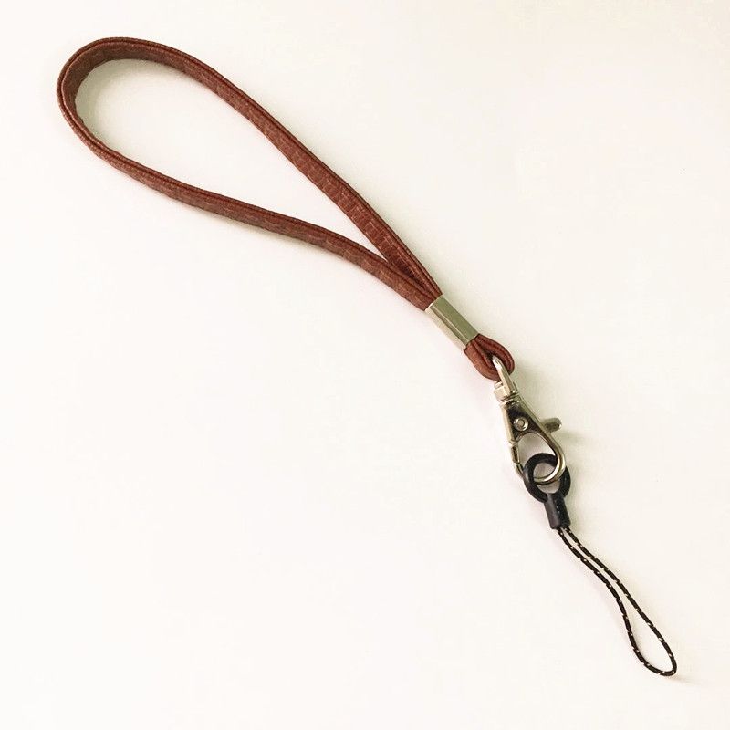 

Two-Piece Set Solid Color Leather Long and Short Rope Key Badge Brown Leather Short Cord