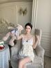 Summer ice silk pajamas women's chest pads Korean sweet girl love suspenders shorts loungewear set Internet celebrities