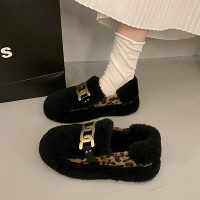 Mocasines de Lujo Forrados con Piel de Oveja para Mujer Zapatos de Lana de Cordero para Señora Invierno Slip on Planos Peludos Algodón Lana Mocasín Mujer Botas Descalzas