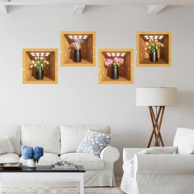 4Pcs/Set Potted Plants Wall Sticker 3D Effect Self-adhesive Waterproof PVC Removable Living Room Bedroom Modern Wall Art Green Plant Decoration Decal