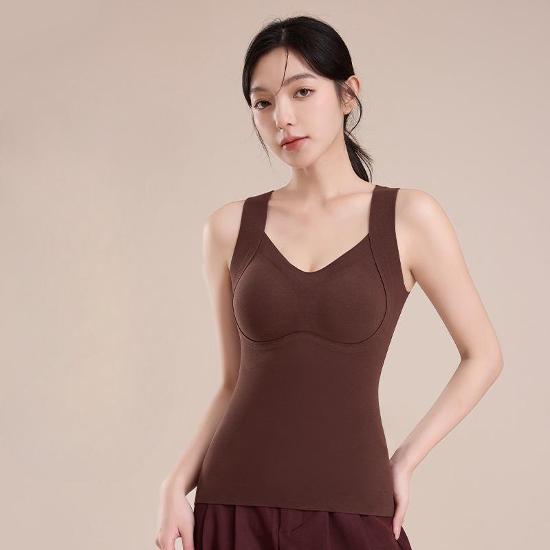 Womens Thermal Vest Built In Bra Braless Heattech Seamless Layering Winter Top
