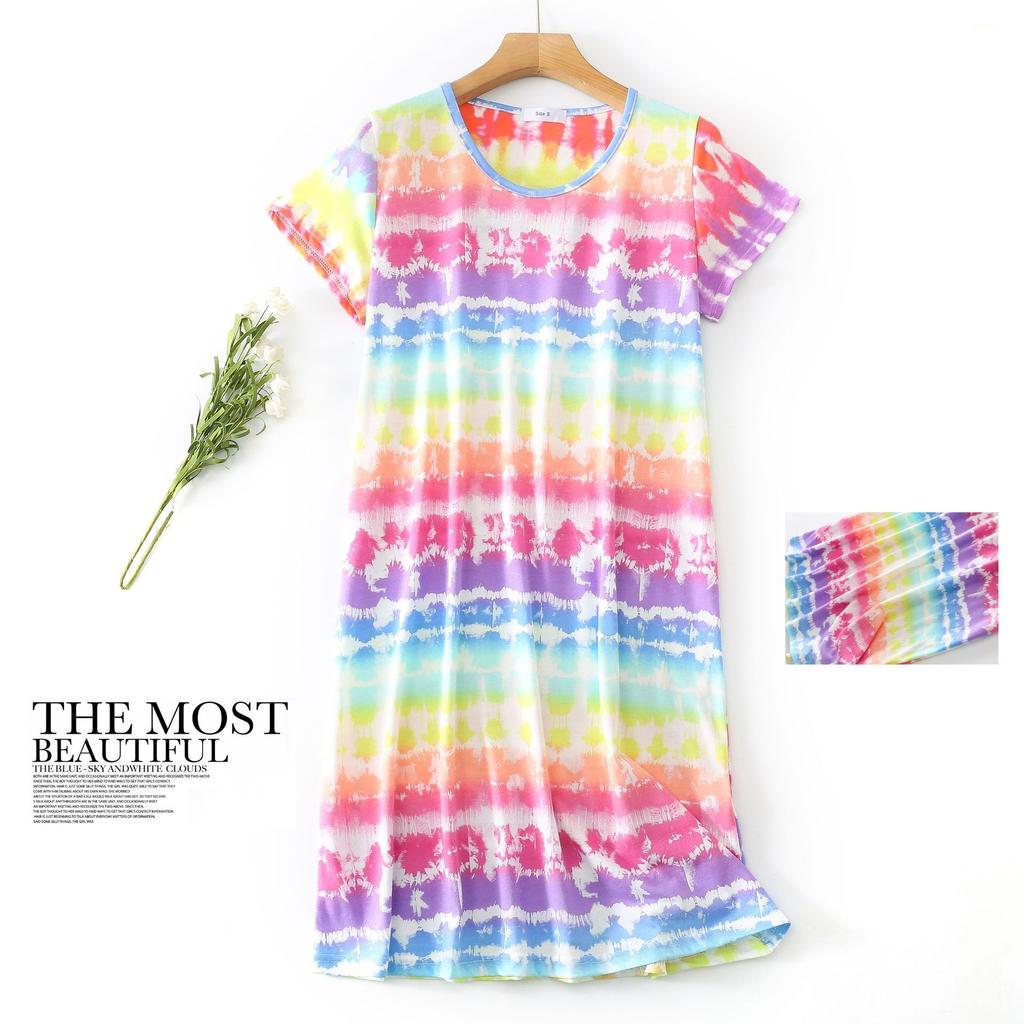 Plus size Estate Donna Camicia da notte Manica corta Simpatico cartone animato pigiameria dolce O Collo Camicie da notte Pigiama Pigiama da donna in cotone