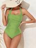 Charming Solid Color Halter Pleated Backless Tummy Control Bikini Swimsuit For Beach