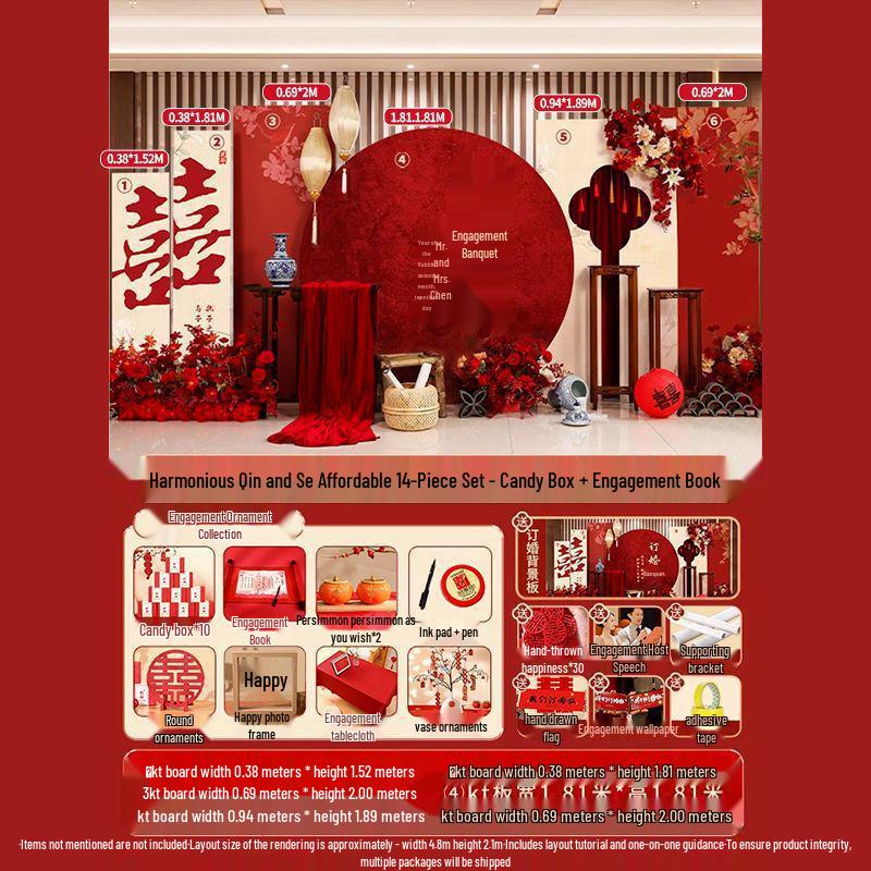 Complete Chinese Engagement Banquet Decoration Set with Backdrop and Tableware – Free Shipping