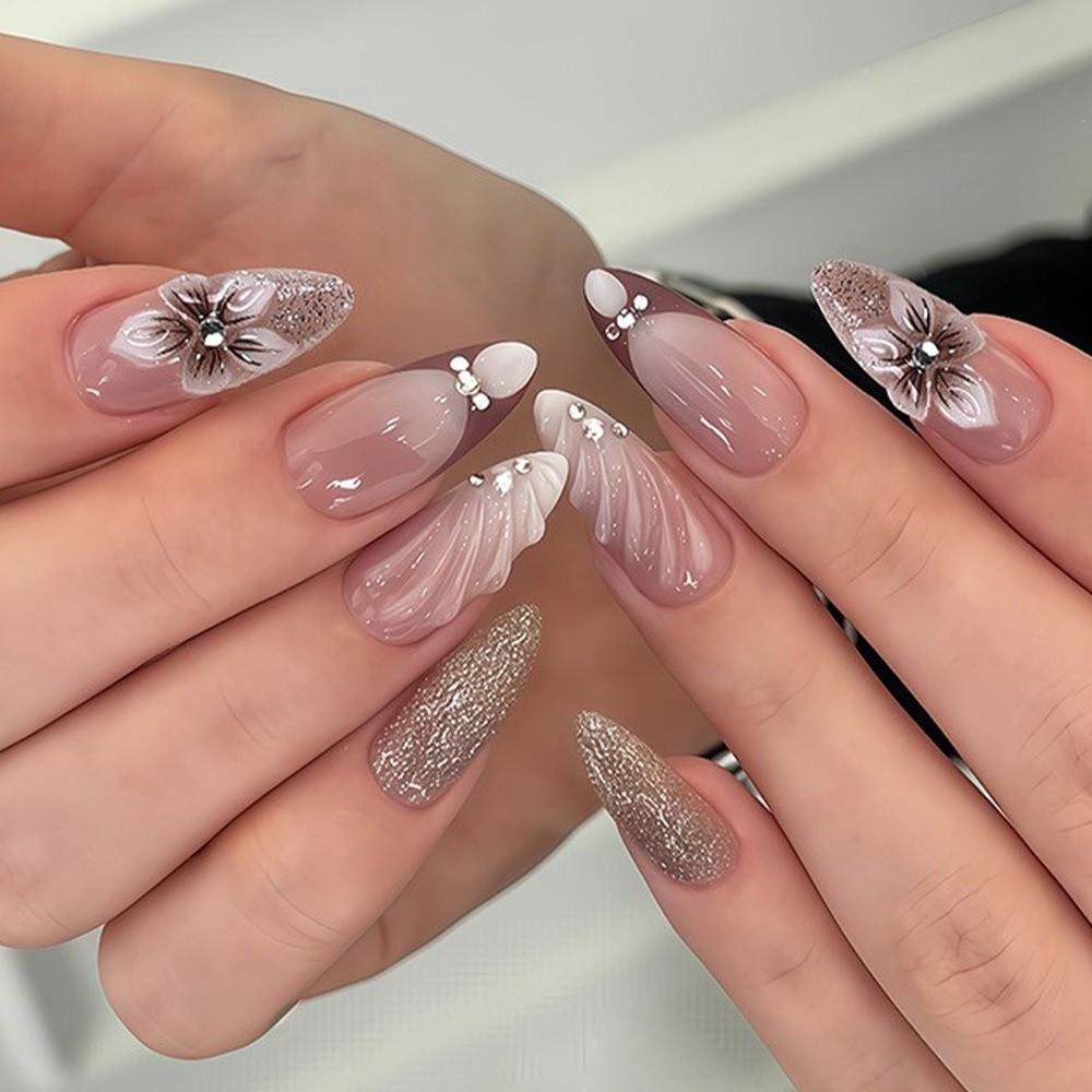 24pcs/set Detachable Press on Nails French Almond Fake Nail Tips New False Nail  Women