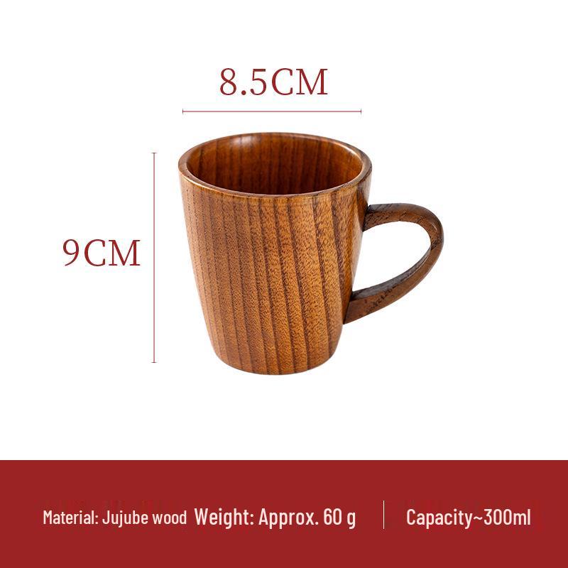 Japanese Style Wooden Cup with Handle - Large Belly for Beer, Coffee, Yogurt, Dessert, or Water
