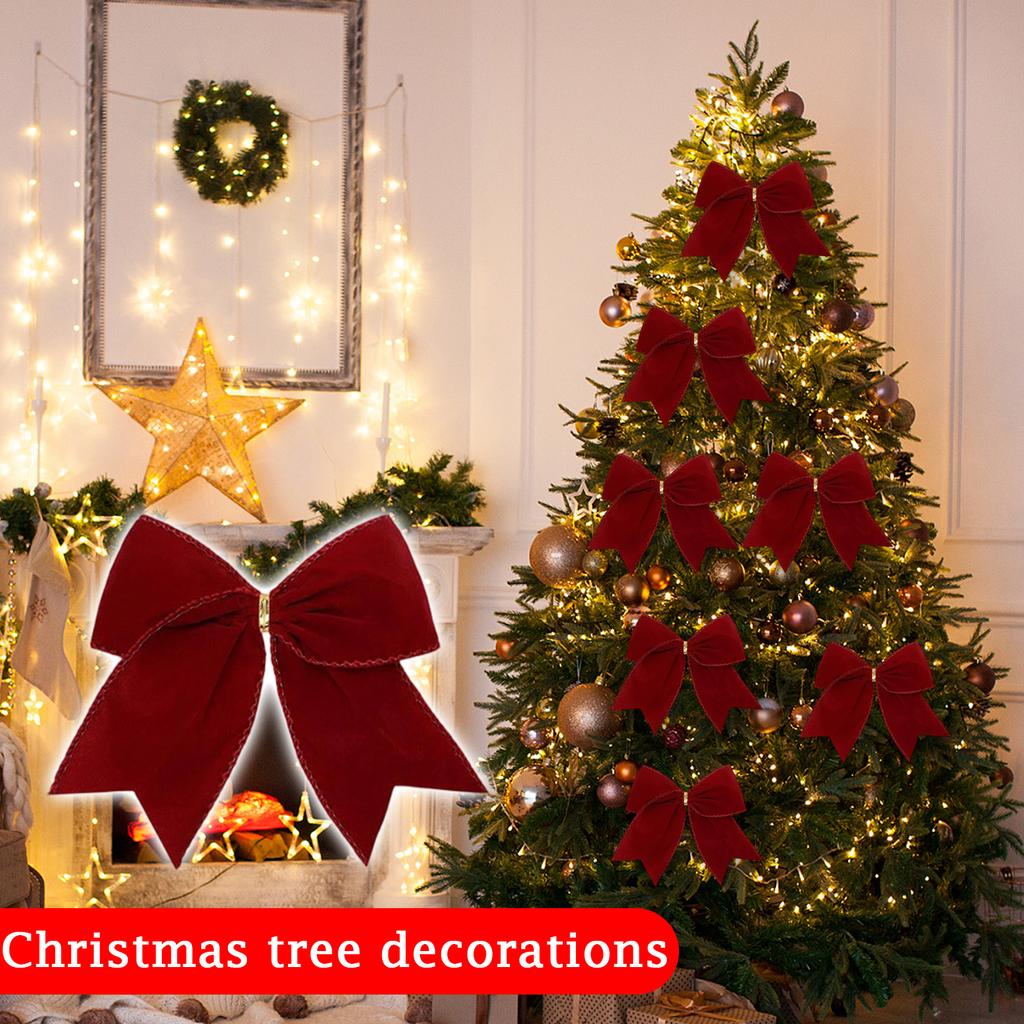 12 τεμ. Χριστουγεννιάτικες Διακοσμήσεις Φιόγκων, Υφασμάτινα Χριστουγεννιάτικα Στεφάνια, Διακοσμητικοί Φιόγκοι, Κρεμαστά Στολίδια