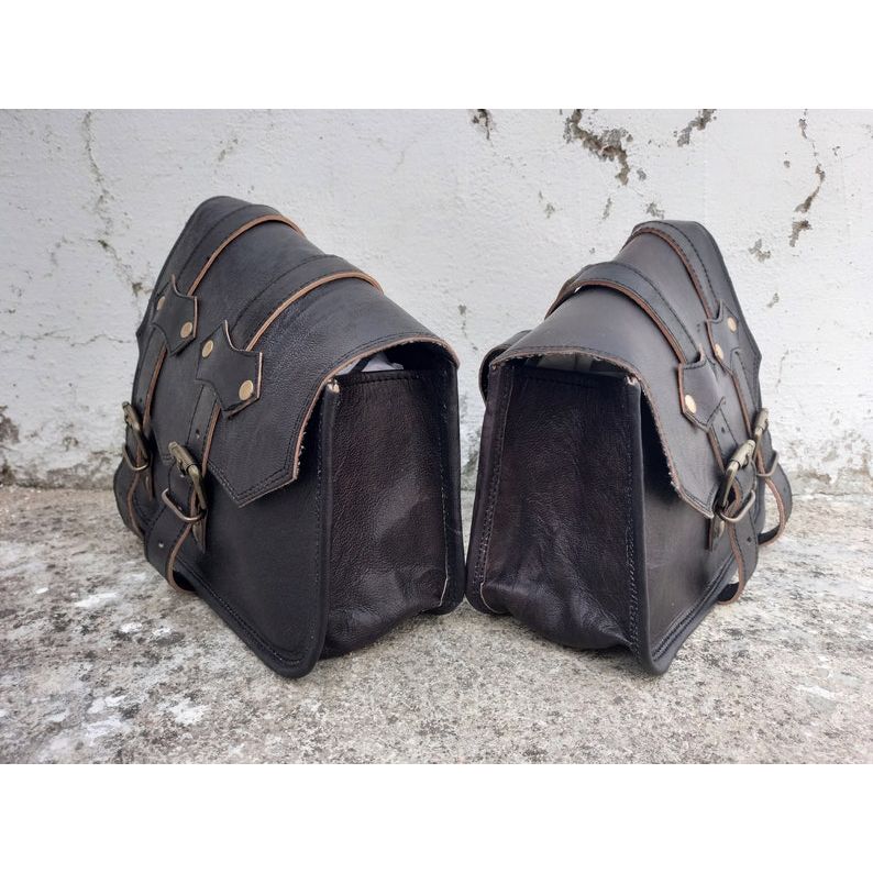 Handmade Leather Black Bag Motorcycle Saddle Bag 2 Side Luggage Bag Motorcycle Panniers Saddlebags for Bike