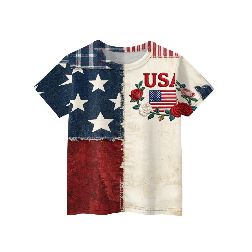 Kids Independence Day Print Round Neck Short Sleeve Casual T-shirt