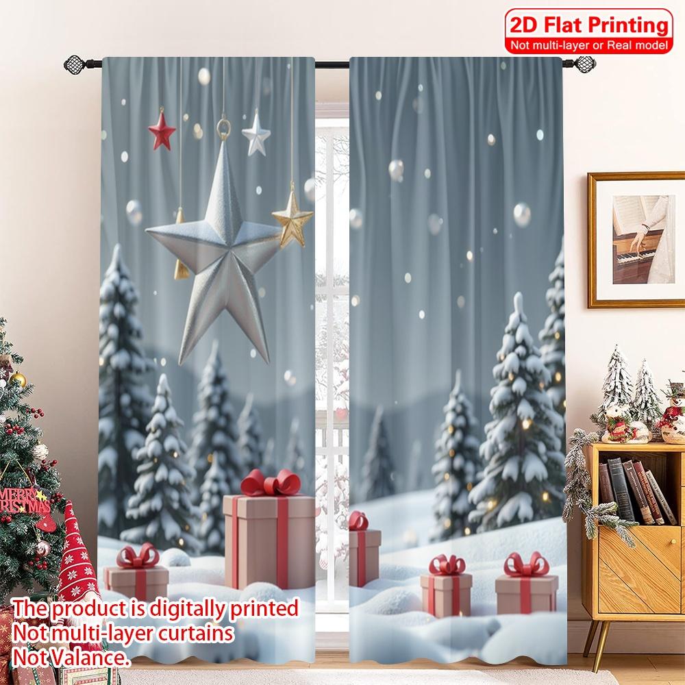

2 шт. 2D плоская печать Рождественские шторы Рождественская звезда Подарок Снежные деревья Полиэстер Без электричества Праздничный настенный декор Идеально 52.50×116.00 CM 2pcs