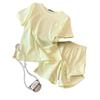 2025 Summer Yellow Peach Heart Embroidered Slit Shorts & Top Women's Leisure Sports Set